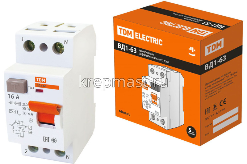 Выкл. диф. тока ВД1-63 2Р 16А 10мА TDM