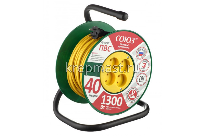 Удлинитель на катушке Союз 4 х40м ПВС 3х0,75 c/з